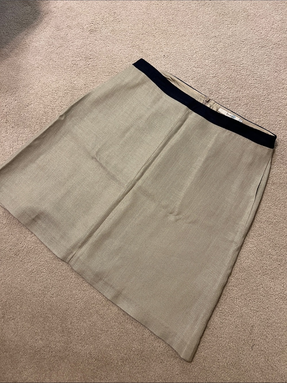 Boden - 100% Viscose Linen Two Tone Beige Navy Trim Skirt